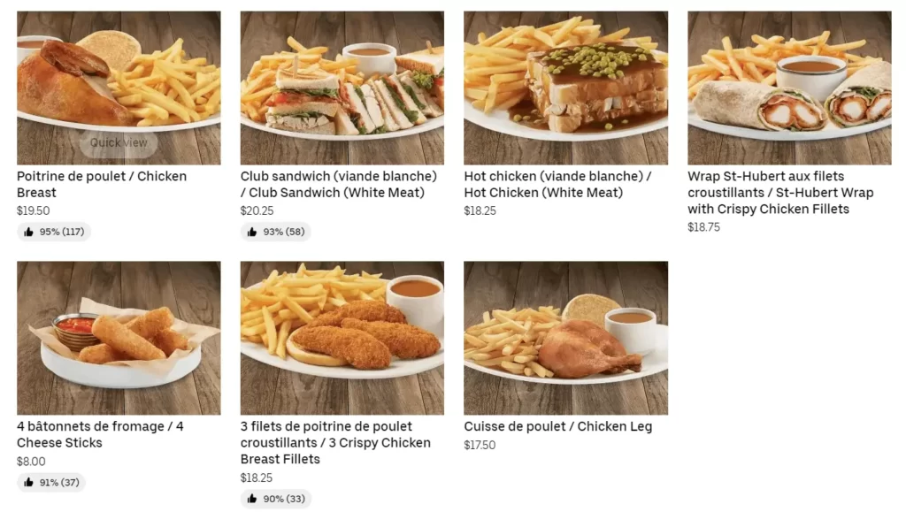 St-Hubert Updated menu with prices in Canada