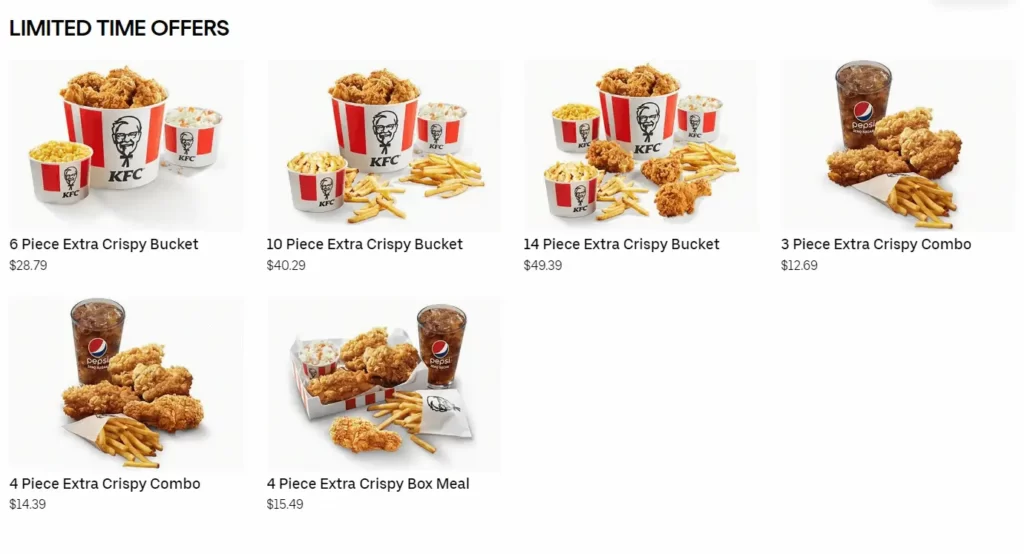 Updated KFC Menu Prices in Canada