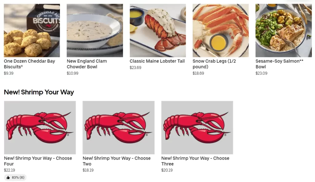 Updated Red Lobster Menu with Prices in Canada